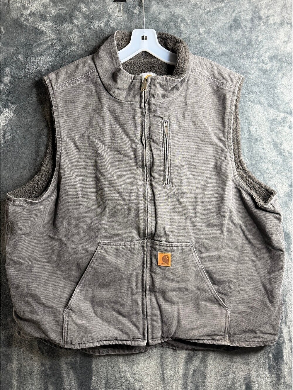 Carhartt Gray Sherpa Lined Canvas Full Zip Work Wear Vest Mens Sz 2XL